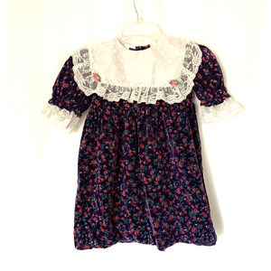 Vtg Somersalts Girls Dress 6 Floral Formal Collar Short Sleeve Aline Knee